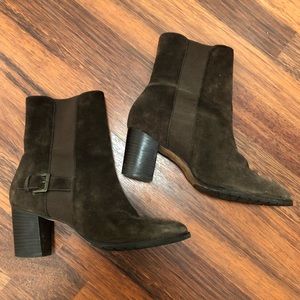 Brown Suede Heeled Booties with Buckle